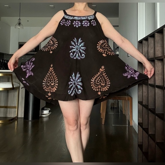 Highness Dresses & Skirts - Black and Purple Embellished Mini Dress